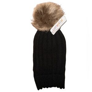 Cartwheels By Charlie Paige Black Hat with Brown and White Pom Pom New with Tags